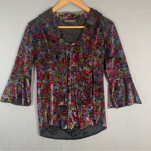 SNO SKINS Multicolor Floral Women's Blouse Sz Small Bell Sleeves